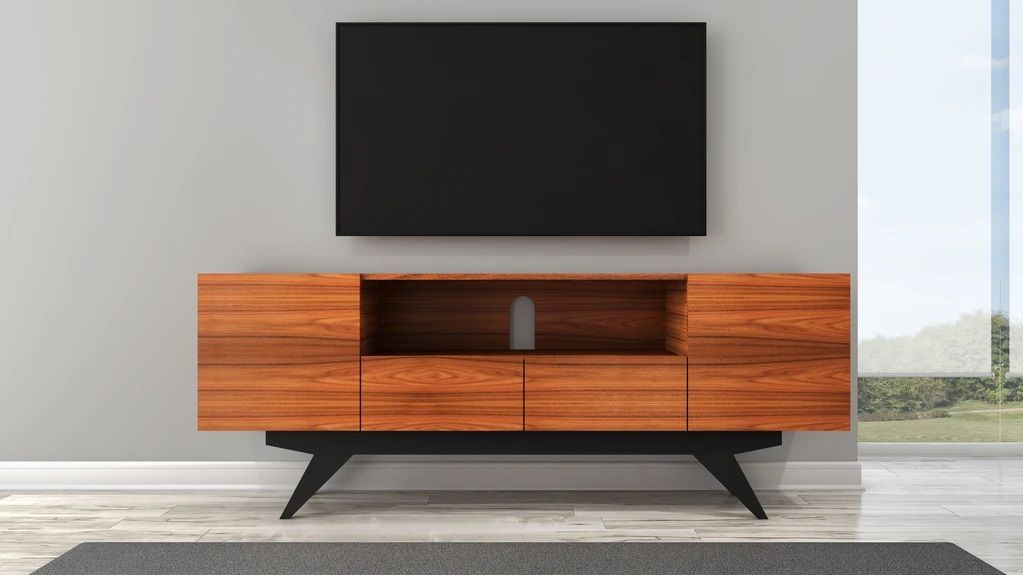 Furnitech Ft78pf Tv Stand Up To 90" Tv's In Brazilian In Matte Black Console Tables (View 13 of 20)