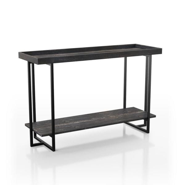 Furniture Of America Bonte 48 In. Rustic Black Standard Regarding 2 Shelf Console Tables (Photo 12 of 20)