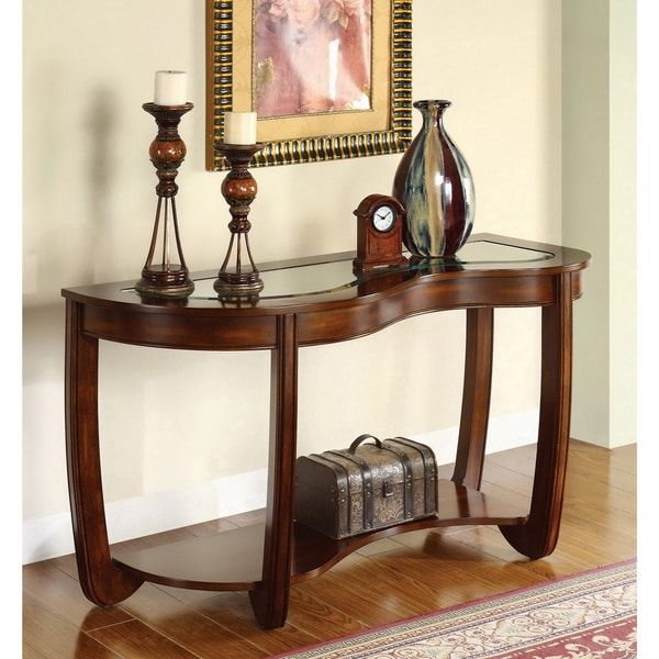 Furniture Of America Curve Dark Cherry Beveled Glass Top Intended For Dark Coffee Bean Console Tables (View 12 of 20)