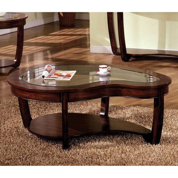Furniture Of America Curve Dark Cherry Glass Top Coffee With Espresso Wood And Glass Top Console Tables (Photo 5 of 20)