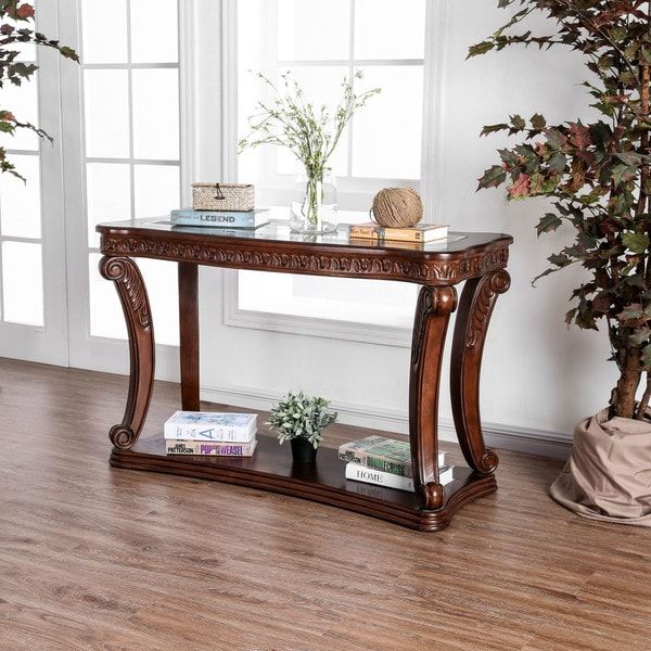 Furniture Of America Derg Traditional Dark Oak 48 Inch 1 For 1 Shelf Square Console Tables (View 4 of 20)
