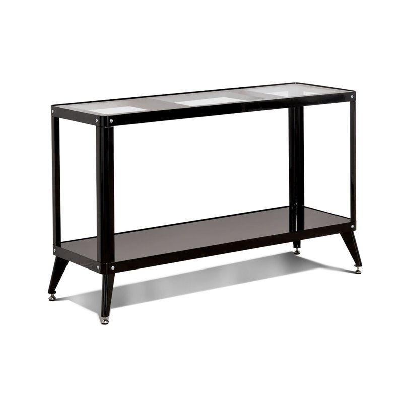 Furniture Of America Jaxan Metal Glass Top Console Table With Regard To Black Metal Console Tables (View 6 of 20)