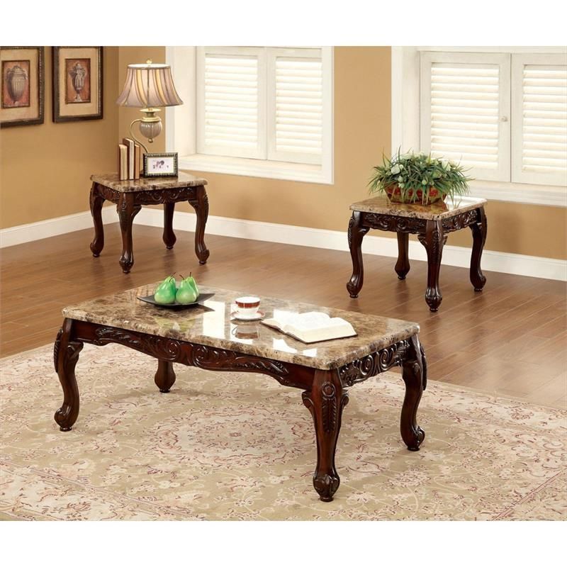 Furniture Of America Lechester 3 Pc Occasional Table Set Intended For Marble Console Tables Set Of  (View 20 of 20)
