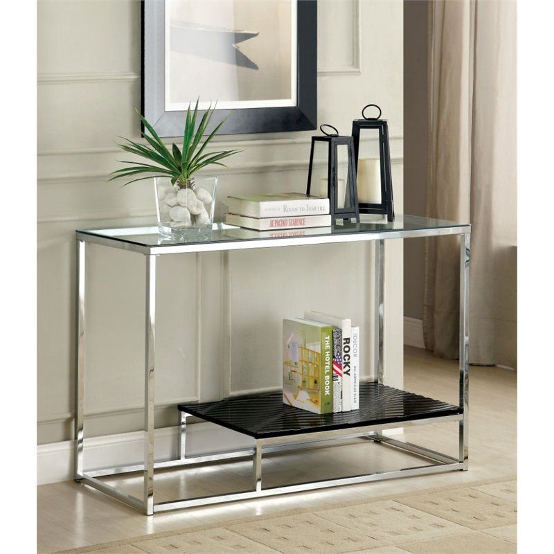 Furniture Of America Nadia Glass Top Console Table In In Caviar Black Console Tables (View 10 of 20)