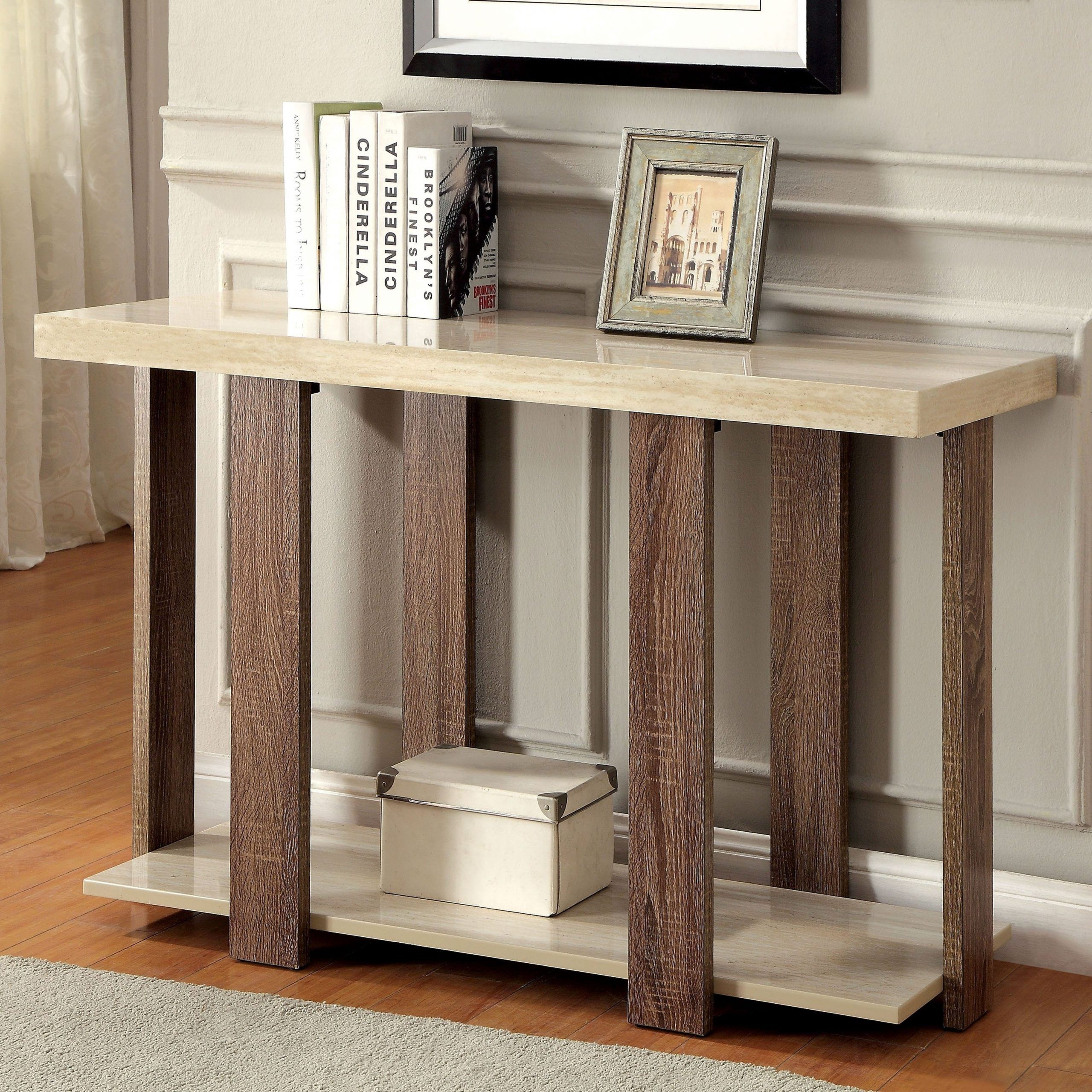 Furniture Of America Pavy Modern Wood Rectangle Sofa Table For Natural And Black Console Tables (View 19 of 20)