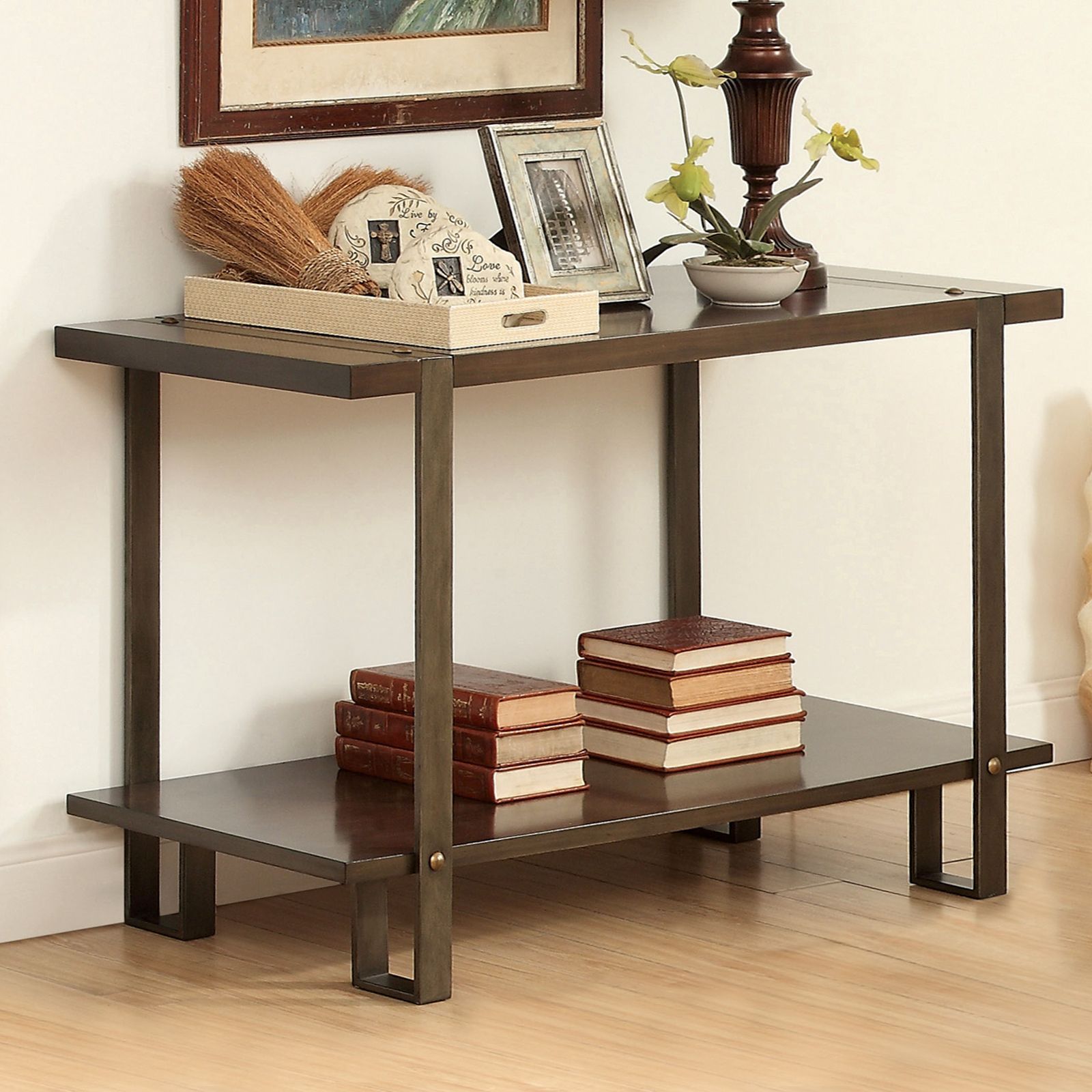 Furniture Of America Rustic Rectangular Sofa Table – Dark Inside Rustic Oak And Black Console Tables (View 3 of 20)