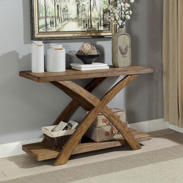 Furniture Of America Vown Rustic Oak Solid Wood Rectangle Within Rustic Oak And Black Console Tables (View 20 of 20)