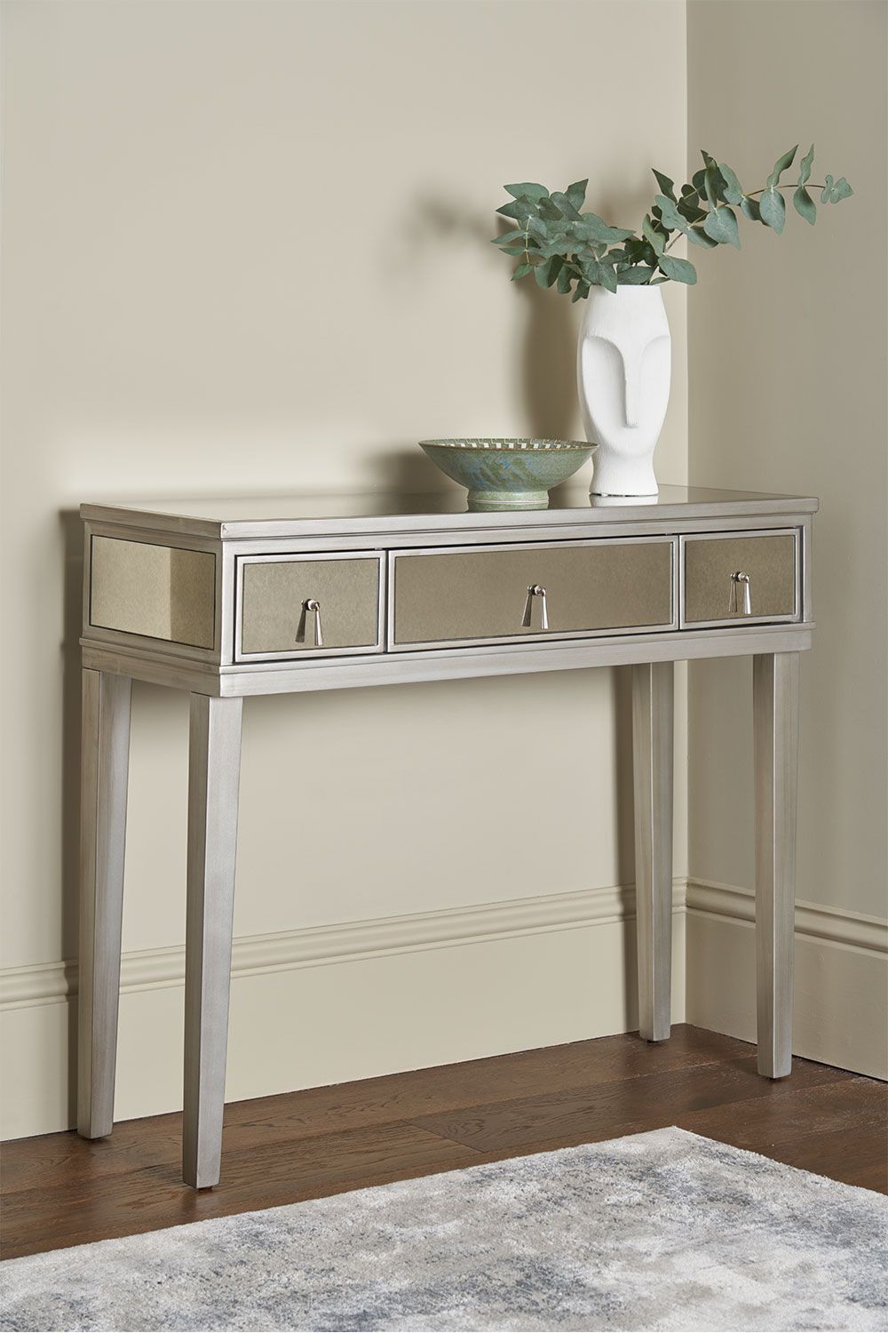Gatsby Mirrored Console Table | Feather & Black Inside Metallic Silver Console Tables (View 3 of 20)