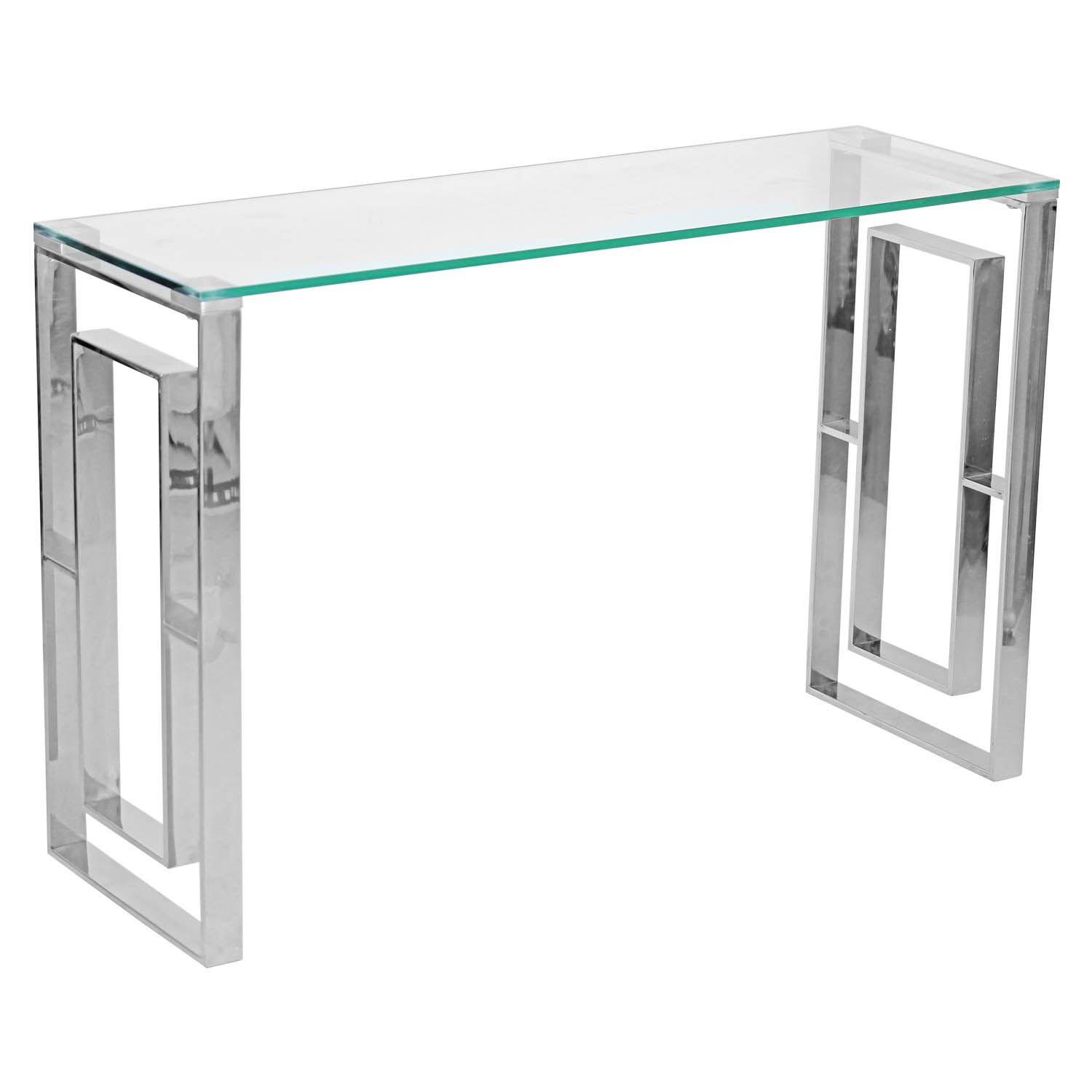 Geo Silver Metal Console Table Tempered Glass Top Hallway Throughout Matte Black Console Tables (View 16 of 20)