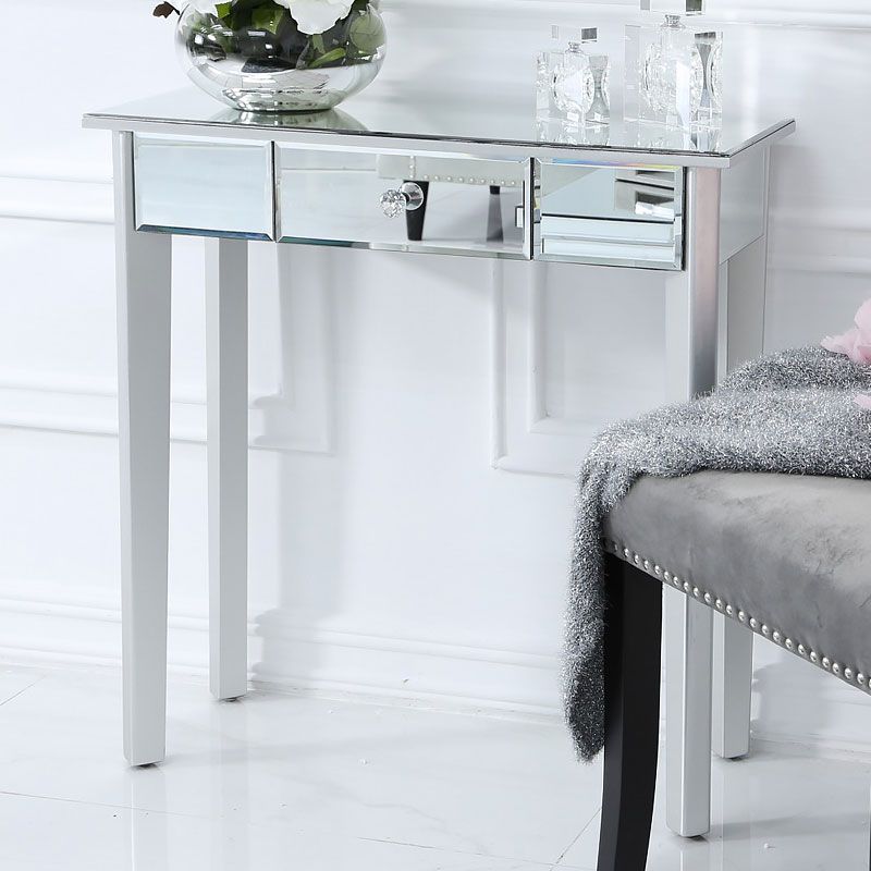 Georgia Silver Wood Trim Mirrored 1 Drawer Console Throughout Silver Mirror And Chrome Console Tables (Photo 14 of 20)