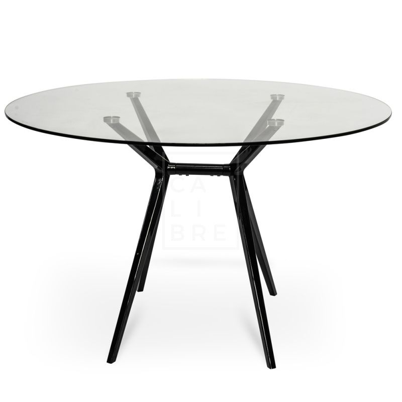 Geraldine 1200 Round Glass Top Dining Table – Black Pertaining To Black Round Glass Top Console Tables (View 15 of 20)