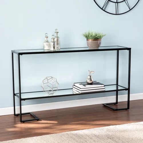 Glam Black Metal & Glass Narrow Console Table | Pier 1 Within Glass And Pewter Oval Console Tables (Photo 5 of 20)