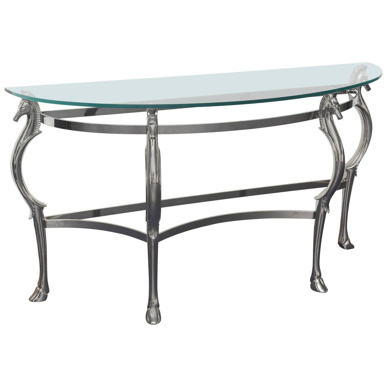 Glass And Chrome Mid Century Horse Shape Wall Console With Chrome And Glass Modern Console Tables (Photo 4 of 20)