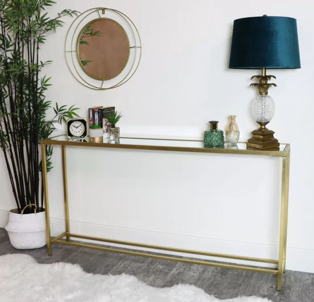 Glass Console Table Vintage Hallway Slim Narrow Furniture Inside Antique Gold And Glass Console Tables (View 10 of 20)