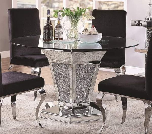 Glitz And Glam Glass Round 5 Piece Dining Table Set Black With 2 Piece Round Console Tables Set (View 17 of 20)