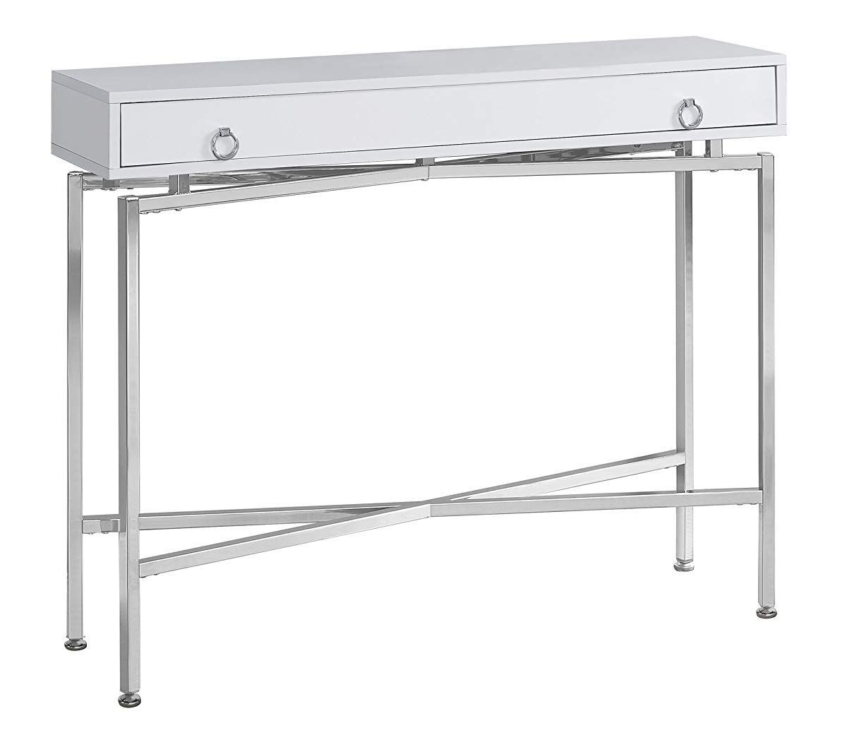 Glossy White Chrome Hall Console Accent Table | Metal For White Gloss And Maple Cream Console Tables (View 19 of 20)