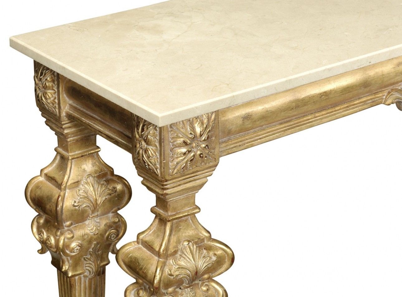 Gold Antique Finish, Marble Top, Hand Carved. Console Inside Marble Top Console Tables (Photo 8 of 20)