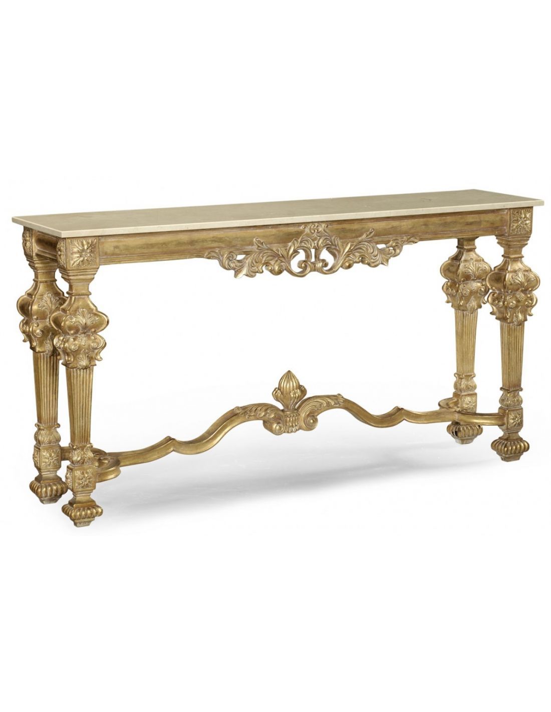 Gold Antique Finish, Marble Top, Hand Carved. Console With Hand Finished Walnut Console Tables (Photo 10 of 20)