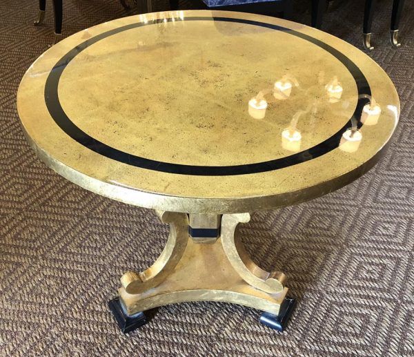 Gold Leaf Round Table – Antique And Art Consignment In Antiqued Gold Leaf Console Tables (View 7 of 20)
