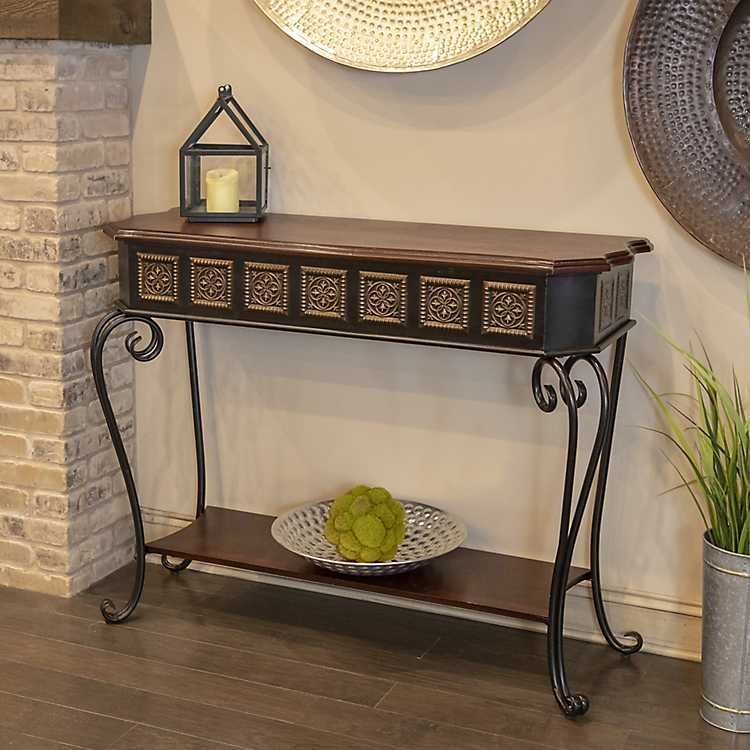 Gold Medallion Wood And Metal Console Table From Kirkland For Metallic Gold Console Tables (View 7 of 20)