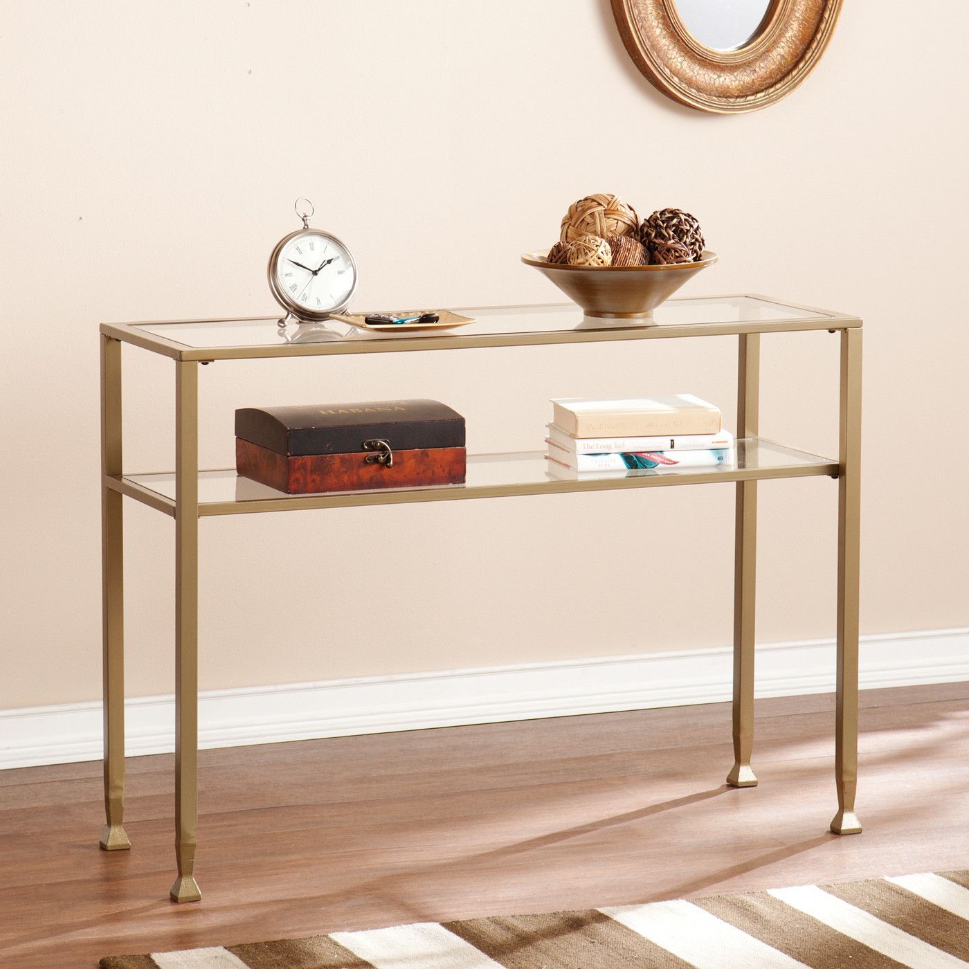 Gold Metal And Glass Console Table | Contemporary Console Within Glass And Gold Oval Console Tables (View 3 of 20)