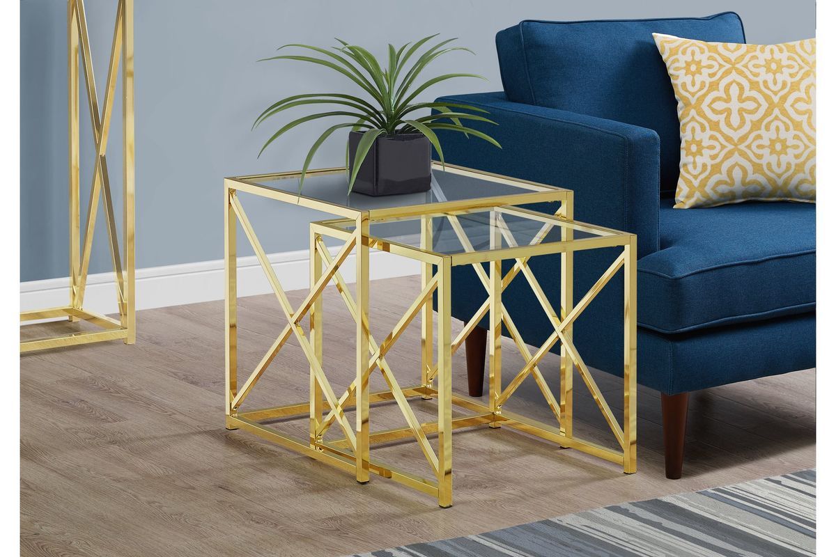 Gold Metal Nesting Tables With Tempered Glassmonarch Intended For Antique Gold Nesting Console Tables (View 16 of 20)
