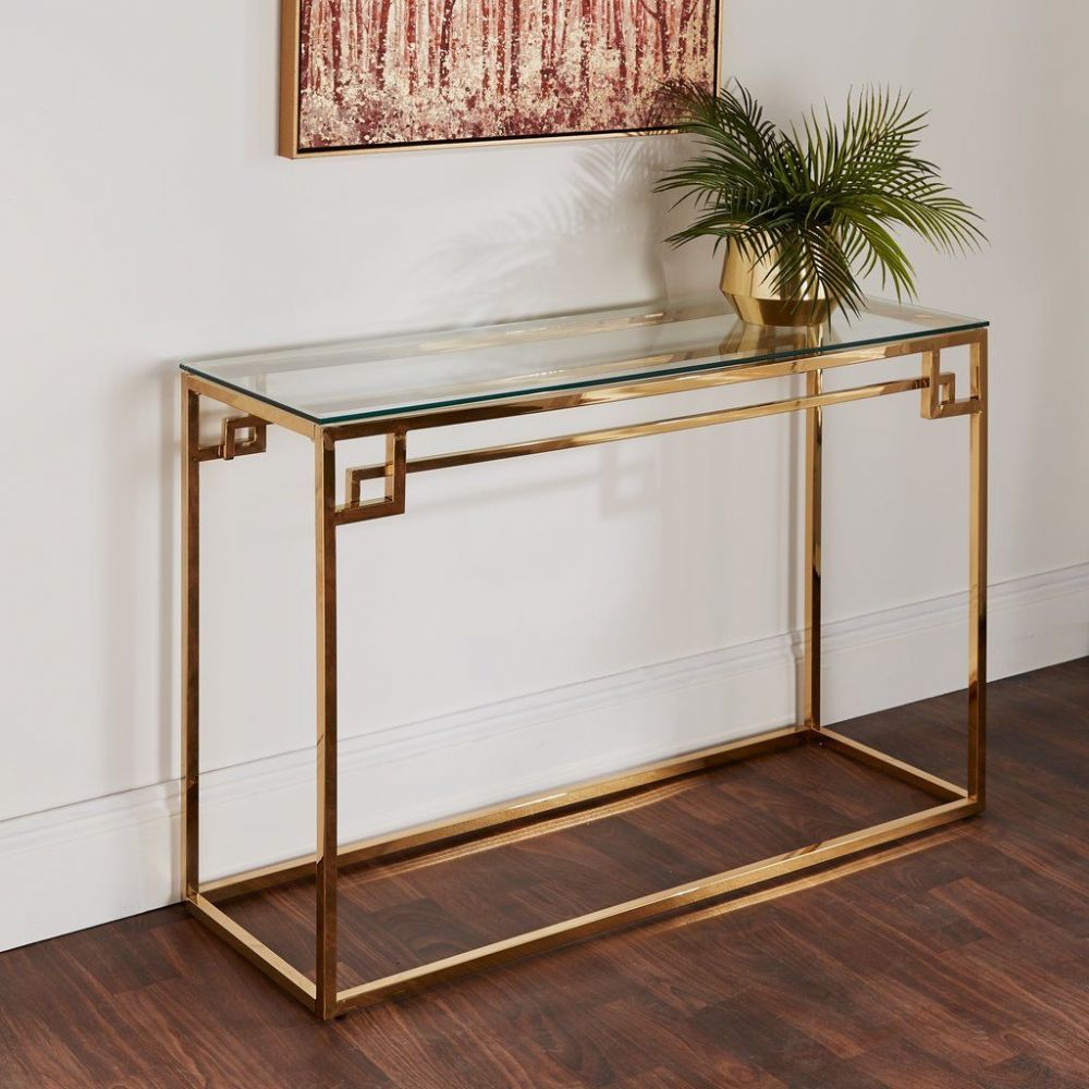 Gold Stainless Steel Metal Console Side Hall Table With Inside Glass And Pewter Console Tables (View 8 of 20)