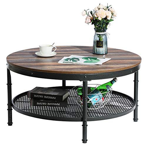 Greenforest Coffee Table Round 35.8" Industrial 2 Tier Within Dark Coffee Bean Console Tables (Photo 16 of 20)