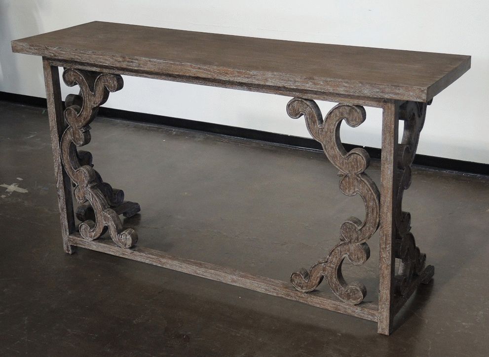 Grey Console Sofa Back Entry Table With Carving – Altar Intended For Gray Wood Veneer Console Tables (Photo 4 of 20)