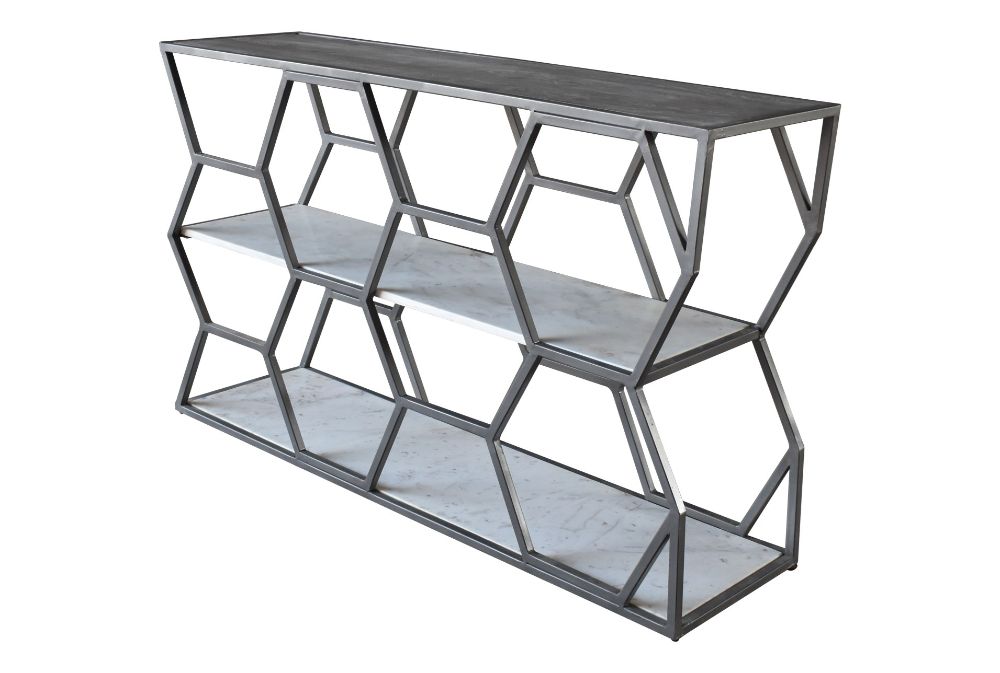 Grey Metal + Marble 60" Sofa Table | Sofa Table, Metal With Regard To Black Metal And Marble Console Tables (View 15 of 20)