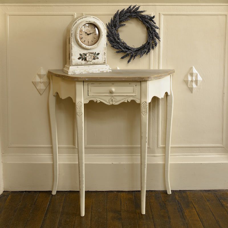 Half Moon Console Table With Drawer – Country Ash Range Intended For Cream And Gold Console Tables (View 6 of 20)