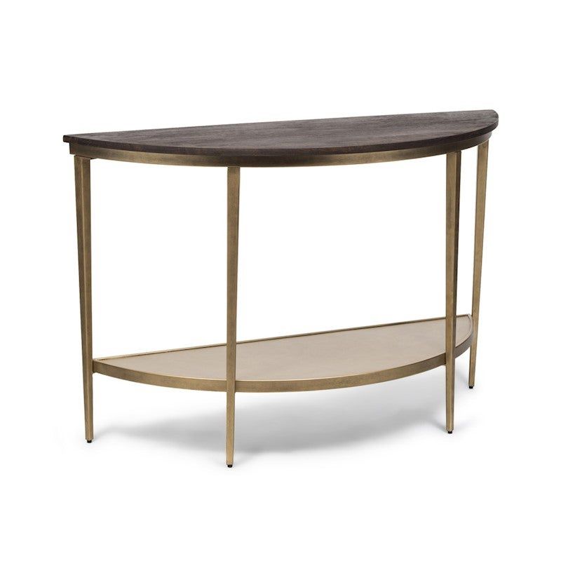 Half Round Iron Hallway Console Table With Wood Top – Dark Within Round Console Tables (View 12 of 20)