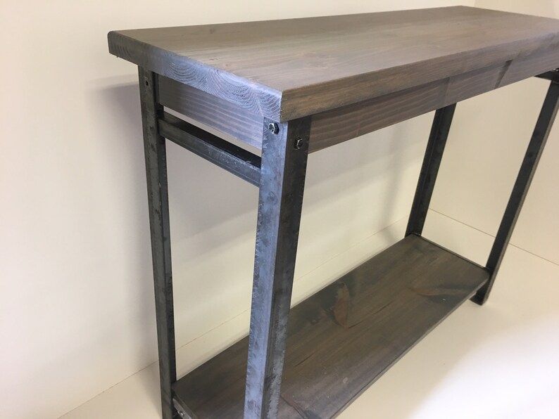 Hallway Mud Room Foyer Console Table 32 Inch With Steel In Oak Wood And Metal Legs Console Tables (View 5 of 20)
