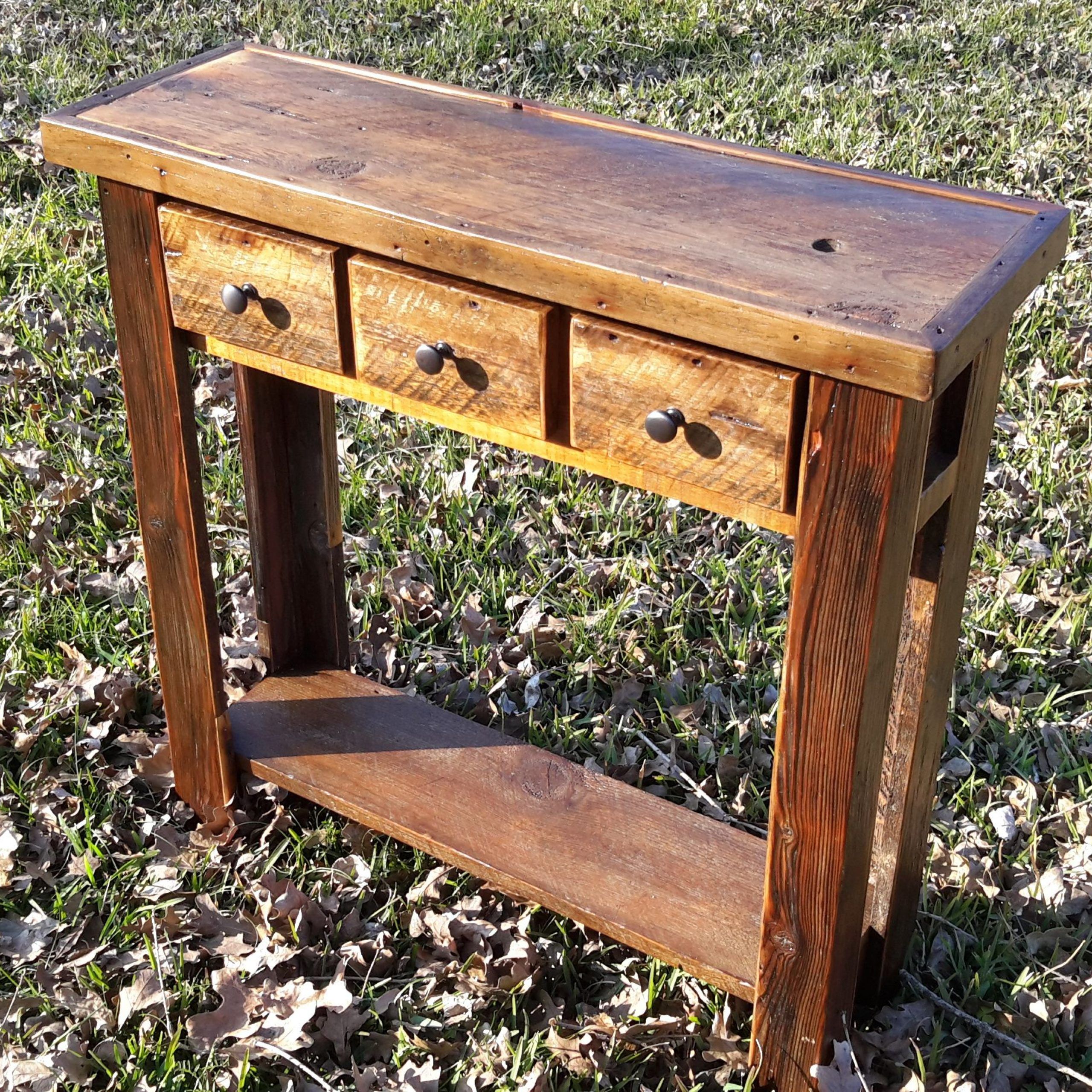 Hand Made Authentic Montana Made Barnwood Sofa Table Inside Smoked Barnwood Console Tables (View 8 of 20)