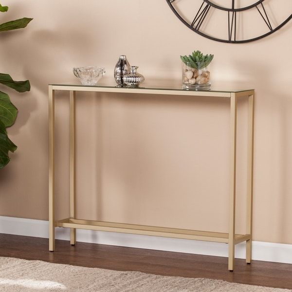Harper Blvd Dunbar Narrow Console Table W/ Mirrored Top In Metallic Gold Console Tables (View 20 of 20)
