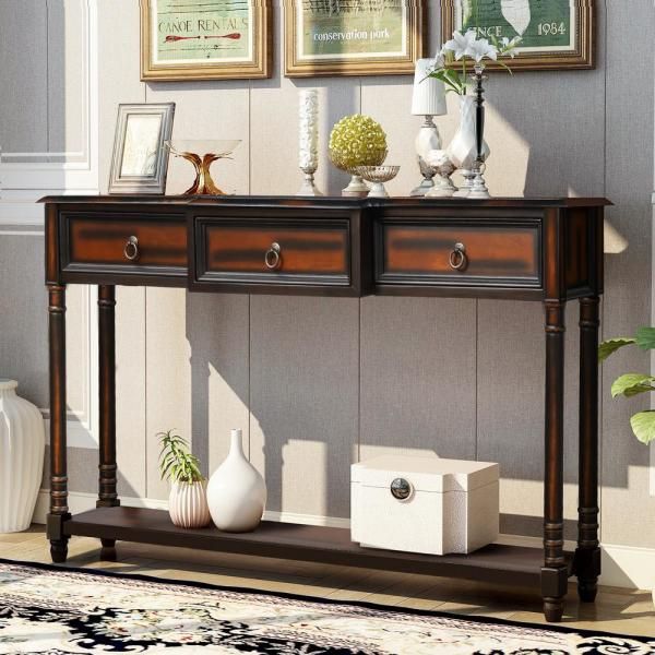Harper & Bright Designs 52 In. Espresso Standard Rectangle With Regard To Wood Rectangular Console Tables (Photo 7 of 20)