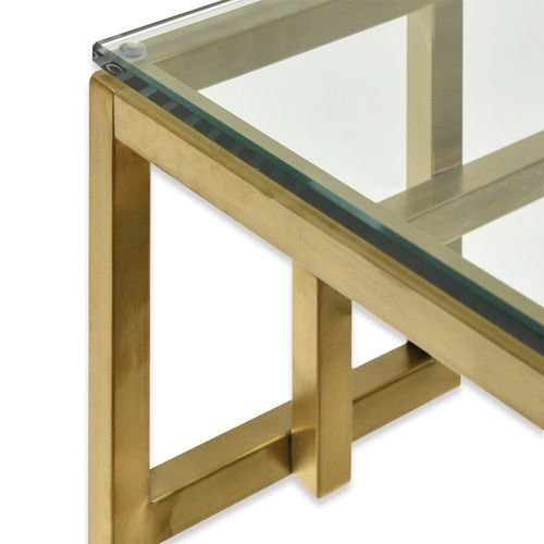 Harper & Hindley Brushed Gold Manuel Console Glass Table Pertaining To Square Black And Brushed Gold Console Tables (View 4 of 20)