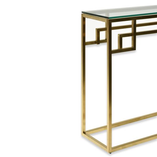 Harper & Hindley Brushed Gold Manuel Console Glass Table Within Square Black And Brushed Gold Console Tables (View 10 of 20)