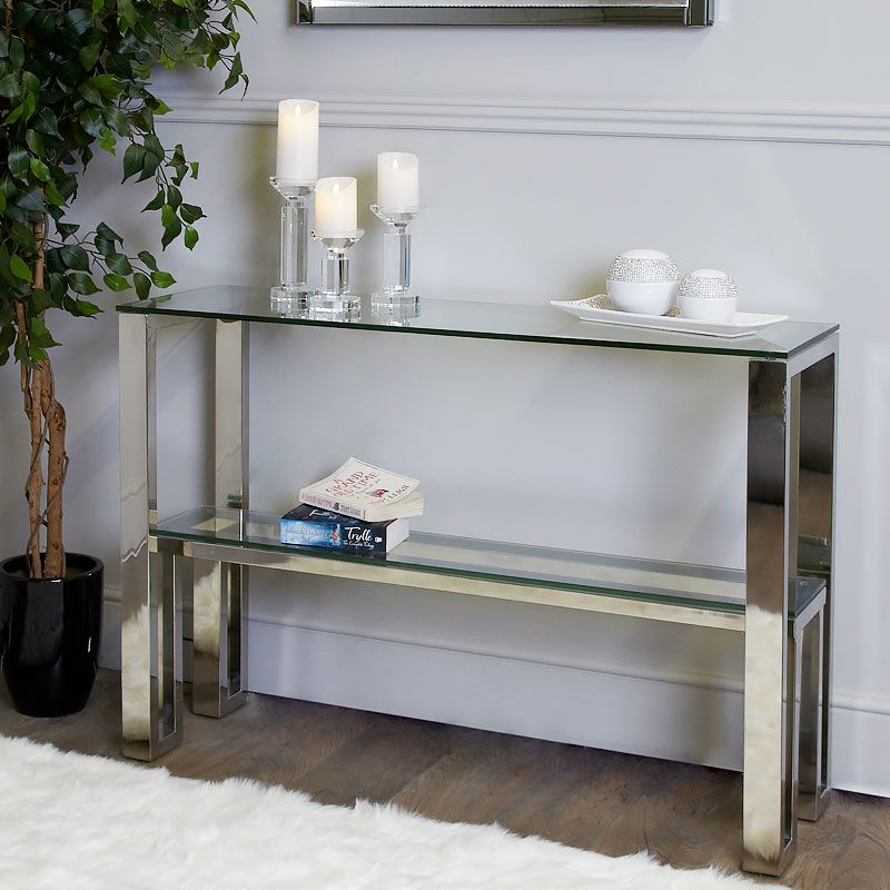 Harvey Chrome And Glass Console Table Dressing Table For Chrome And Glass Rectangular Console Tables (View 14 of 20)