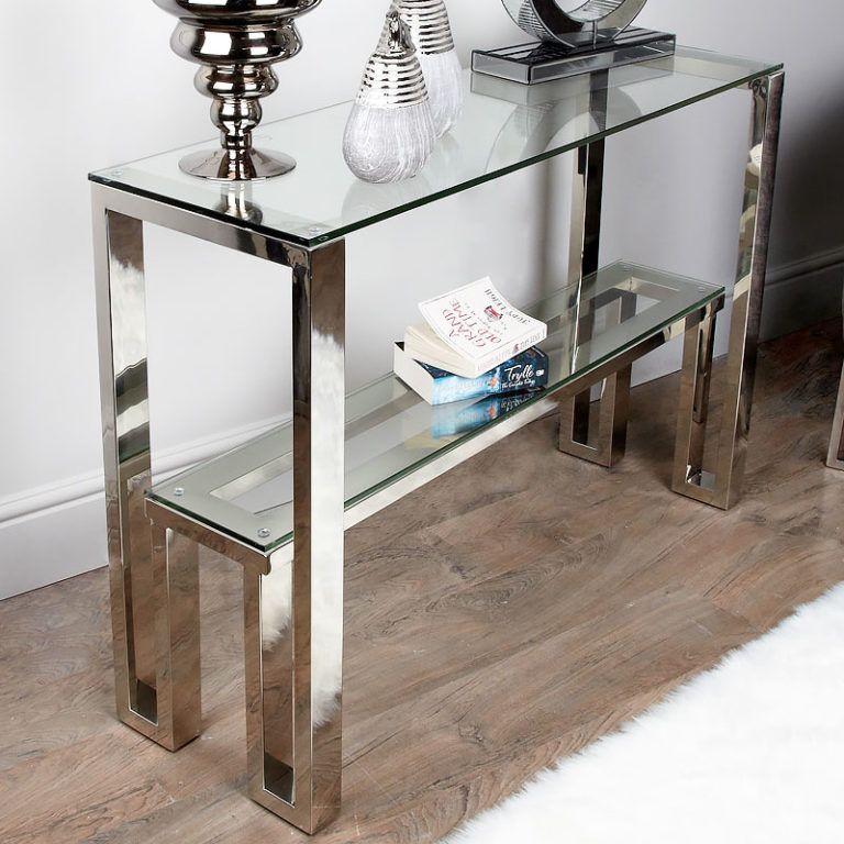 Harvey Chrome And Glass Console Table Dressing Table Throughout Glass And Pewter Console Tables (View 19 of 20)