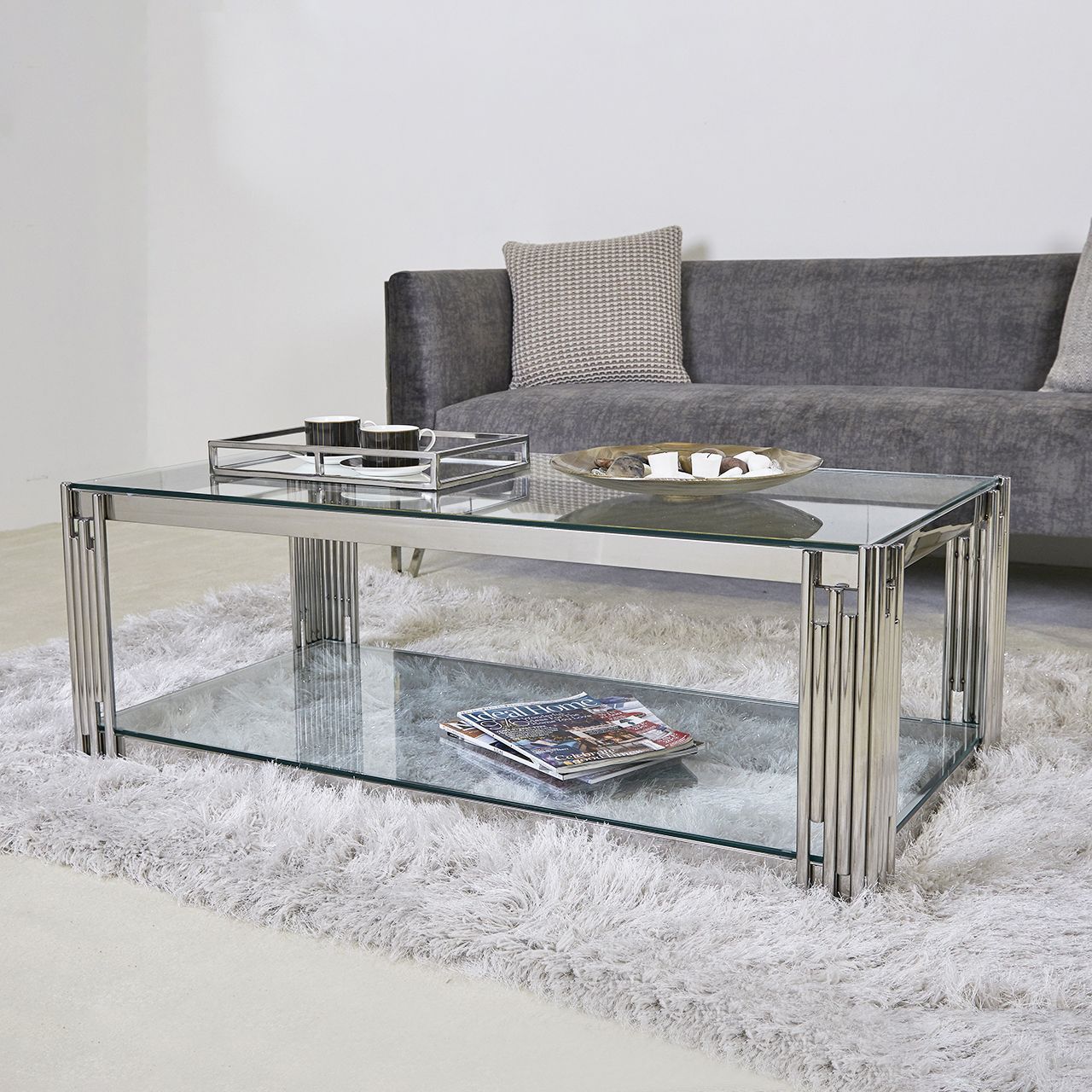 Hayden Glass Stainless Steel Coffee Table Intended For Glass And Stainless Steel Console Tables (Photo 2 of 20)