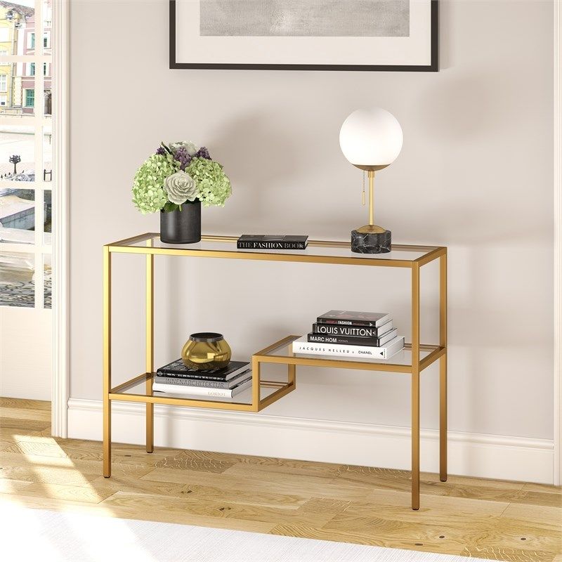 Henn&hart Contemporary Two Tier Metal Console Table In Regarding Antique Gold Aluminum Console Tables (Photo 13 of 20)