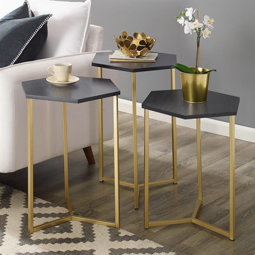 Hex Nesting Tables | Set Of 3 | Free Shipping | Coffee Intended For Antique Gold Nesting Console Tables (Photo 10 of 20)