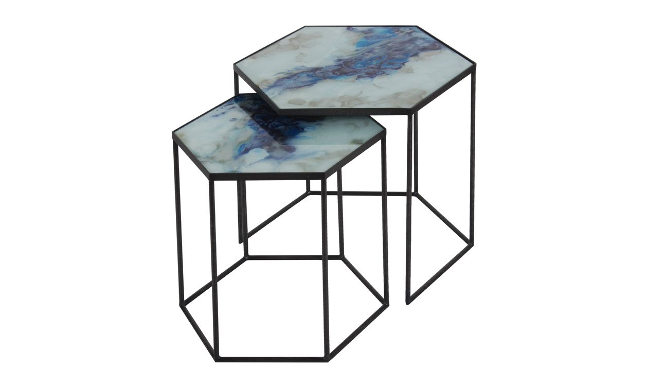 Hexagon Side Table Set – Cobalt Mist Organic – Sofa Inside Cobalt Console Tables (Photo 10 of 20)