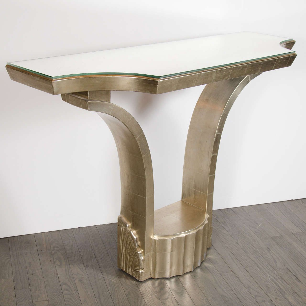 Hollywood Regency Console With White Gold Leafing And In Gold And Mirror Modern Cube Console Tables (Photo 13 of 20)
