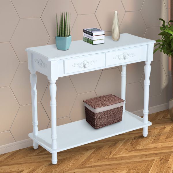 Homcom 28" Modern Country Two Drawer Wooden Entryway Pertaining To 2 Piece Modern Nesting Console Tables (Photo 8 of 20)