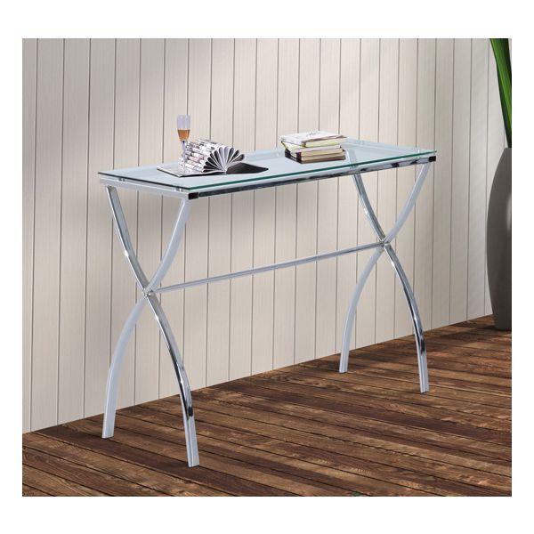 Homcom Modern Glass Console Table For Entryway And Hallway Pertaining To Chrome And Glass Modern Console Tables (View 3 of 20)