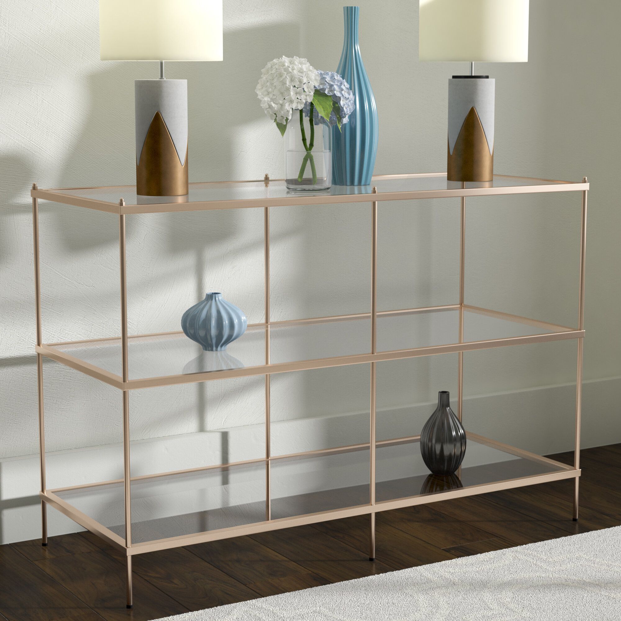 Home & Garden Console Table Gold Metal Glass Display In Metallic Gold Modern Console Tables (View 14 of 20)