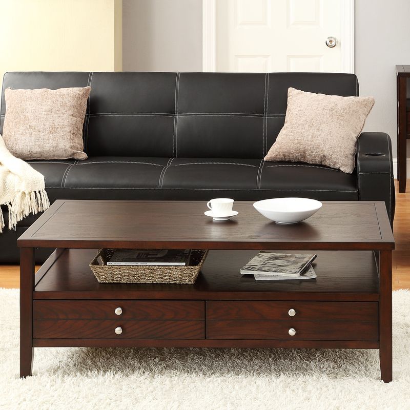 Homelegance Rectangle Espresso Wood Storage Coffee Table Inside Espresso Wood Storage Console Tables (View 7 of 20)