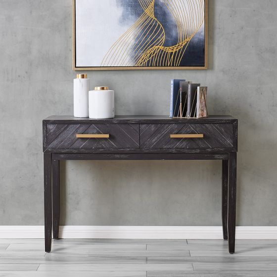 Hudson Black Wooden & Gold Console Table – Lycroft Interiors Regarding Black And Gold Console Tables (View 7 of 20)